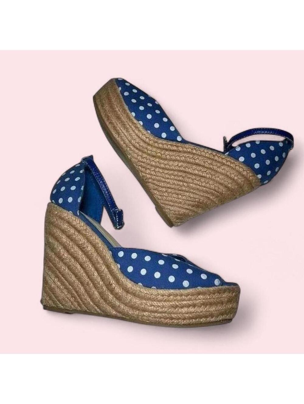 Blue White Polka Dot Heels 4.5 Inch Heel Womens Size 7.5-8 Retro Style